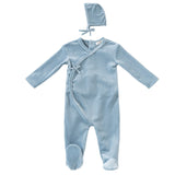 Kipp Blue Pointelle Velour Footie & Bonnet Set