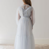 Petite Amalie Soft Blue Vintage Yoke Tulle Gown