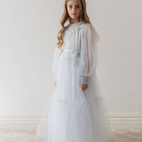 Petite Amalie Soft Blue Vintage Yoke Tulle Gown