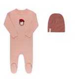 Ely's & Co Pink French Girl Footie And Beanie Set