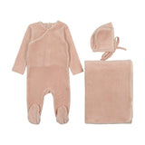 Mema Knits Pale Pink Velour Embroidered Take Me Home Set