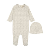 Mema Knits Winter White / Oatmeal Fruit Print Footie & Hat Set