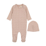 Mema Knits Dusty Pink/White Fruit Print Footie & Hat Set