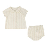 Analogie Cream/Pink Ivy Stripe Puff Sleeve Set