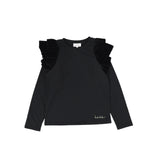 Nicole Miller Black Ruffle Trim Top