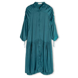 Minimal Teal Silk Wide Striped Collared Dress