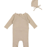 Lilette Sand Pointelle Footie & Bonnet Set