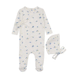 Mema Floral Blue Pointelle Floral Side Snap Footie Set