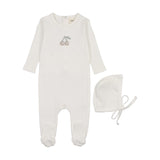 Mema Winter White/Taupe Cherry Embroidered Footie Set