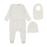 Mema Floral Blue Polka Dot Footie Set With Bib