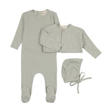 Mema Mint Green Pointelle Footie Cardigan Set