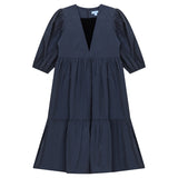 Pompomme Navy Velvet Insert Taffeta Dress