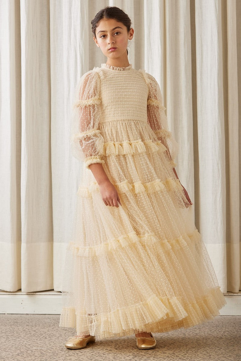 Petite Amalie Cream Tulle Pleated Frill Gown