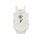 Sproet & Sprout Off-White Daisy Rib Strap Romper