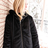 Mantel Black Hooded Fur Coat