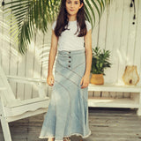 Teela Chambray Tiered Denim Maxi Skirt