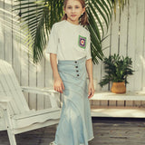 Teela Light Denim Tiered Maxi Skirt