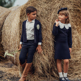 Bamboo Navy Textured Knit Detail Collar Dress