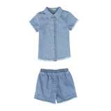 Bace Light Denim Fringe Short Set