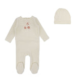 Lilette Ivory/Apricot Cherry Graphic Velour Footie & Hat Set