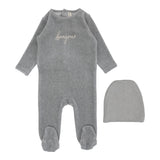 Lilette Heathered Blue Velour Bonjour Footie Set