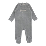 Lilette Heathered Blue Velour Bonjour Footie