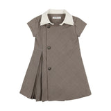 Coco Blanc Brown Plaid Double Collar Short Sleeve Dress