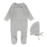 Lilette Dusty Blue Velour Collar Footie Set