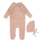 Lilette Dusty Pink Velour Collar Footie Set