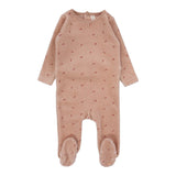 Lilette Pink Scattered Cherry Velour Footie